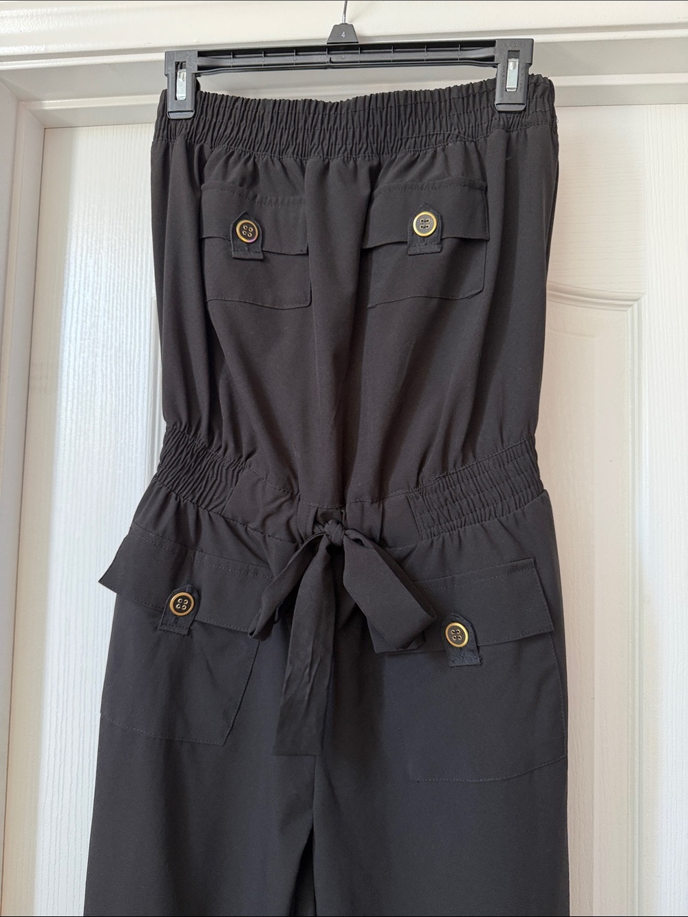 Smocked Waist Strapless Black Utility Jumpsuit - Picture 2 of 3